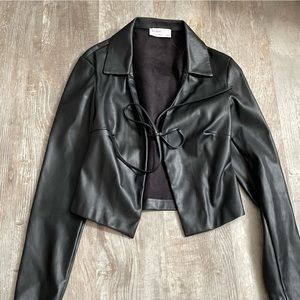 Tie front faux leather top from Bershka